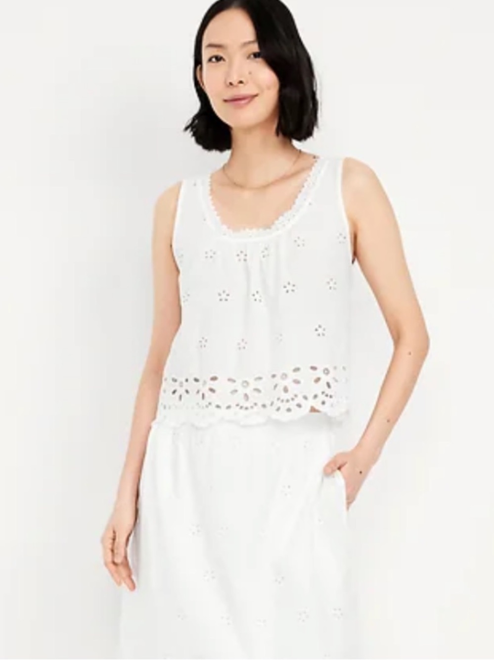 Old Navy White Eyelet Cotton Tank Top